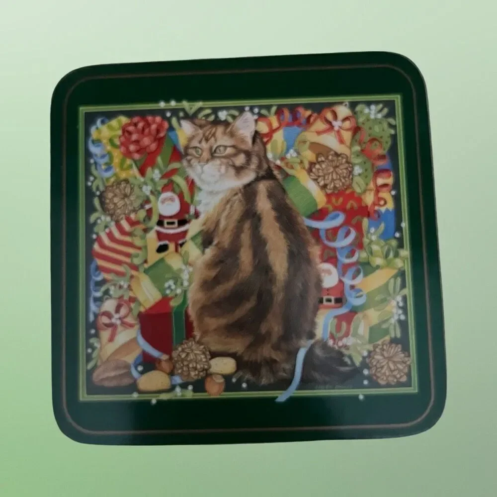 Set of 5 Pimpernel Christmas Cat Coaster Collection Cork Back Siamese Tabby B12